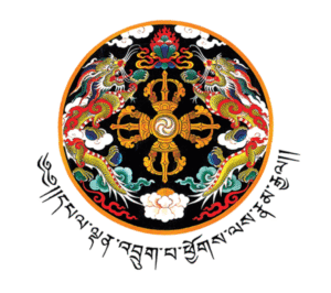 Seal of the Royal Government of Bhutan with two white dragons around a dorji
