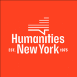 Humanities New York Logo is a speech bubble shaped like an american flag, and includes the organization was established in 1975